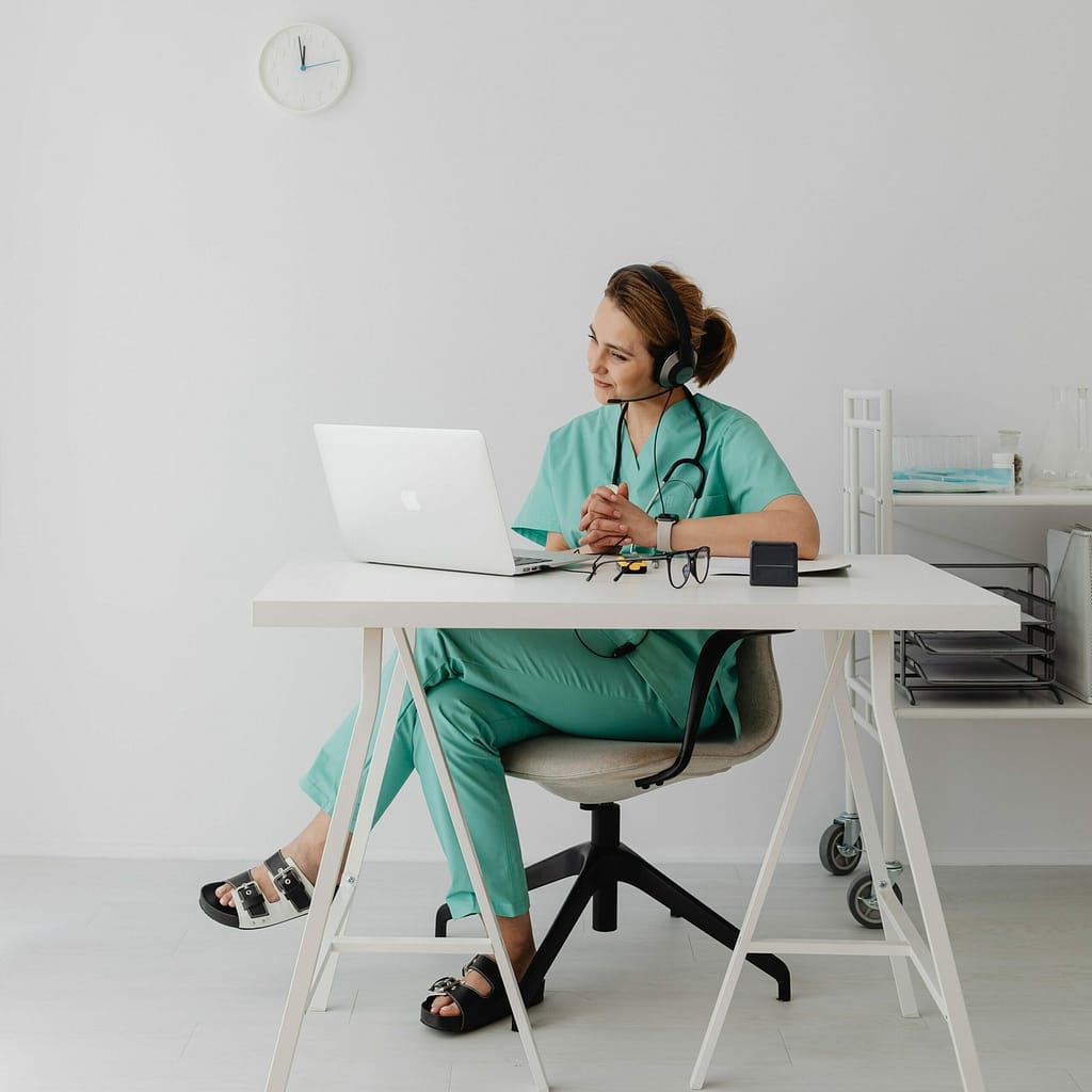 medical scrubs in office